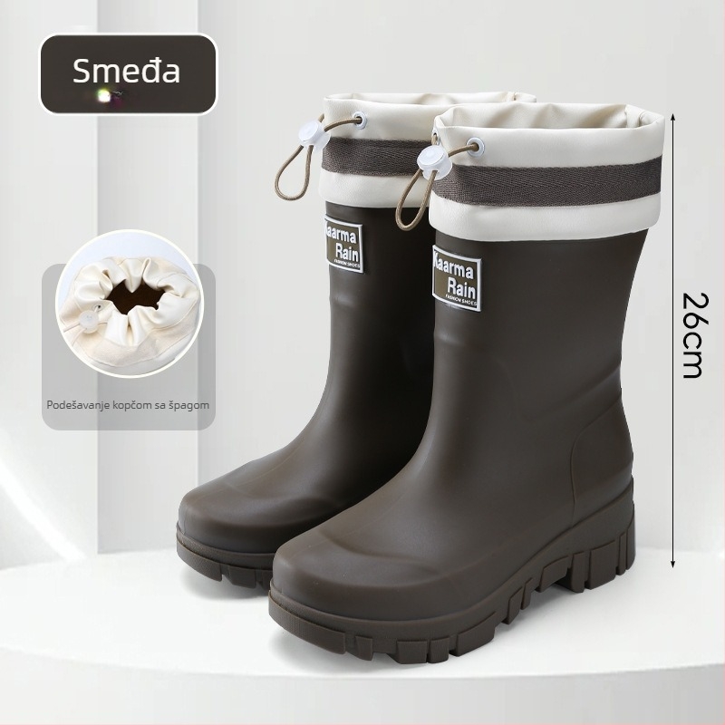 Ženske PVC čizme do sredine potkoljenice, debeli đon, visina pete 3-5 cm, outdoor stil