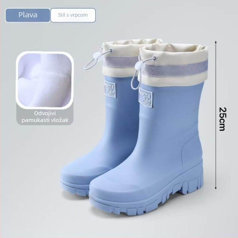 Ženske PVC čizme do sredine potkoljenice, debeli đon, visina pete 3-5 cm, outdoor stil