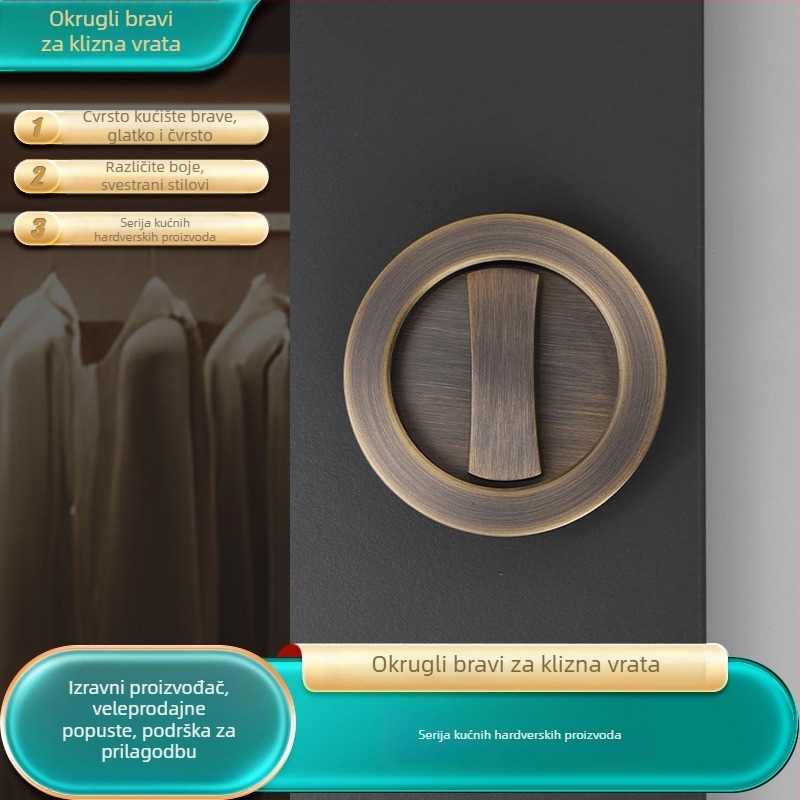 Okrugli zasun vrata zaključavanje – cinkova legura, unutarnja upotreba, skrivena ručka s kukom, za klizna i drvena vrata, moderni minimalistički stil