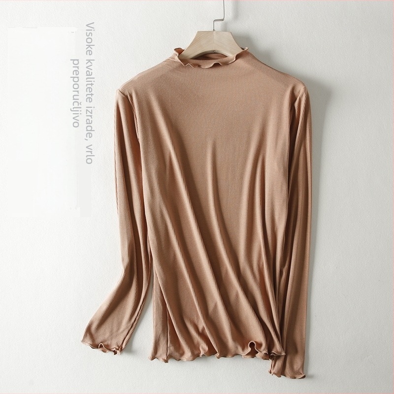 Modalna majica s dugim rukavima, polu-visoki ovratnik, uski kroj, jednobojna