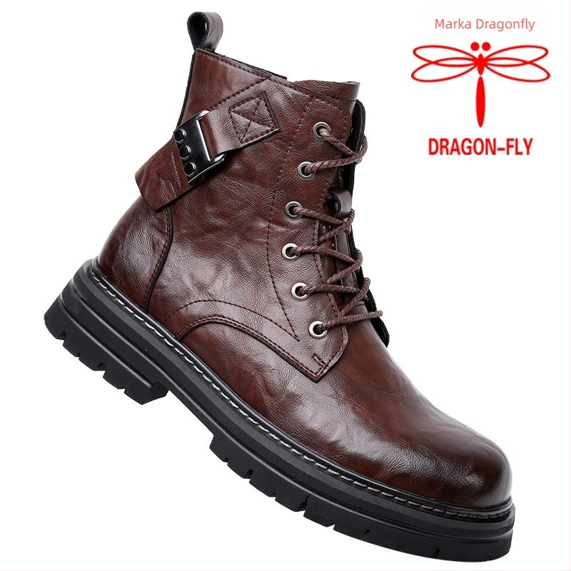 Dragonfly muške kožne čizme u britskom stilu Martin, niska visina, gornji dio od prvog sloja teleće kože, podstava i ulošak od svinjske kože, vulkanizirana gumena potplata, funkcija povećanja visine