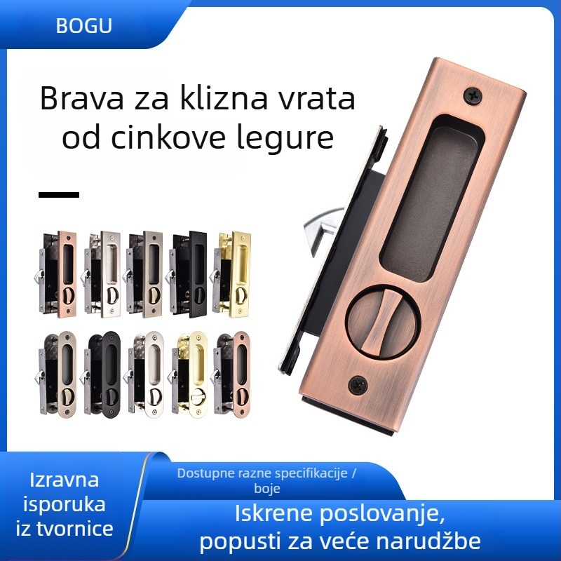 Zink legura brava za klizna vrata, mortise tip, skrivena ručka, ključni pogon, ugradnja utorom
