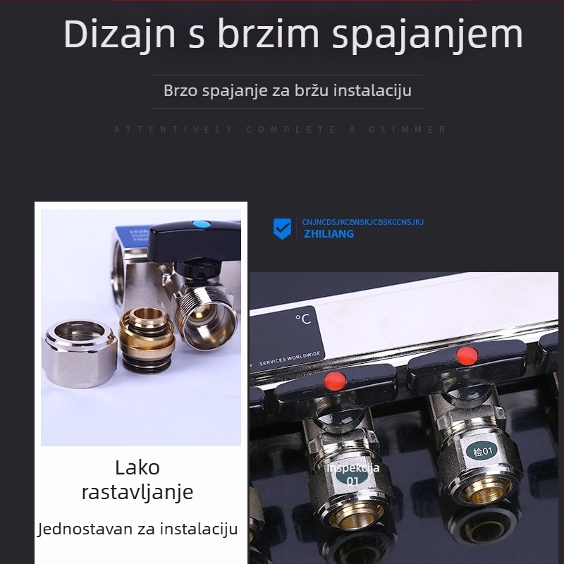 Bakreni razvodnik podnog grijanja velikog protoka, ogledna površina, DN25, 0-100°C