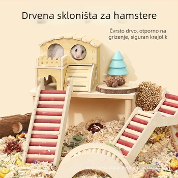 Plus Card Drvena kućica za hamstere s platformom i penjačom ljestvicom