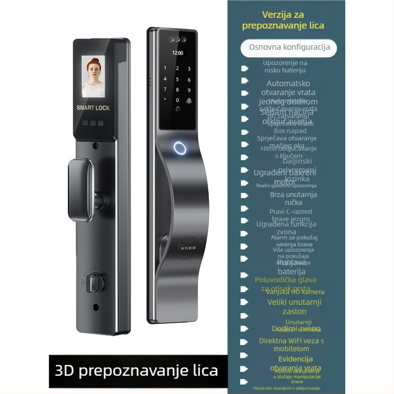 Pametna brava za vrata s prepoznavanjem lica i otiskom prsta, model Q1, marka General Zhai