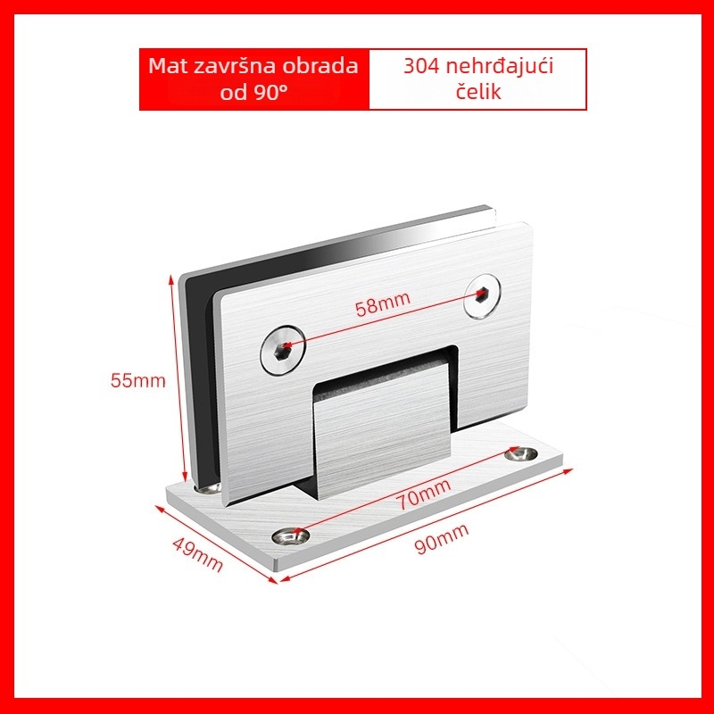 Okov za staklena vrata tuša od nehrđajućeg čelika – model 90° zavareni spojni klip, 304 SS, završna obrada sprejem, marka Keding