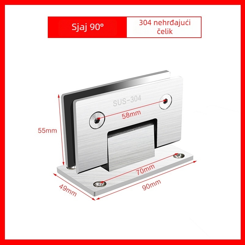 Okov za staklena vrata tuša od nehrđajućeg čelika – model 90° zavareni spojni klip, 304 SS, završna obrada sprejem, marka Keding
