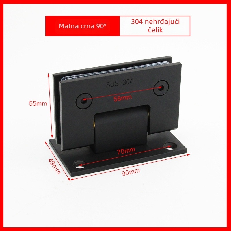 Okov za staklena vrata tuša od nehrđajućeg čelika – model 90° zavareni spojni klip, 304 SS, završna obrada sprejem, marka Keding