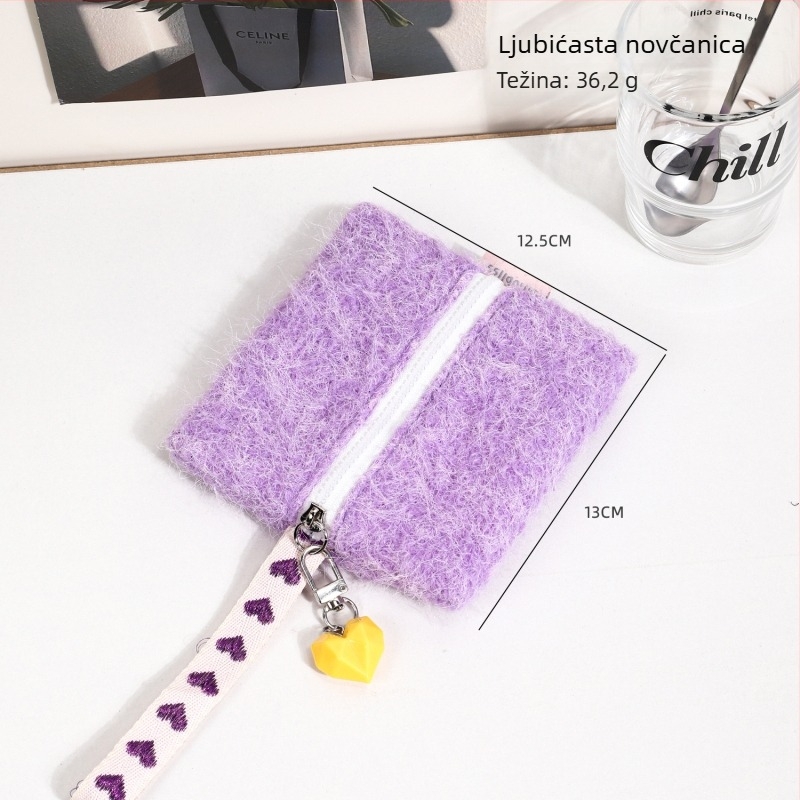Novčanik za kovanice s privjeskom u obliku srca, poliester, jednobojan, urban minimalistički stil