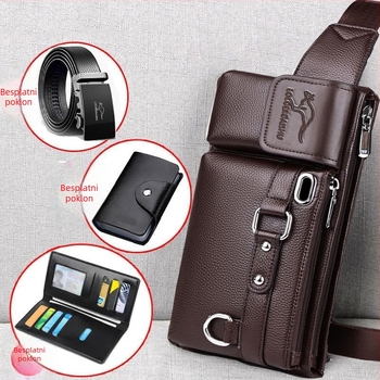 Muška torbica za struk od PU kože, vodootporna, podstava od poliestera, ulični stil, za poslovna putovanja