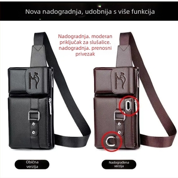 Muška torbica za struk od PU kože, vodootporna, podstava od poliestera, ulični stil, za poslovna putovanja