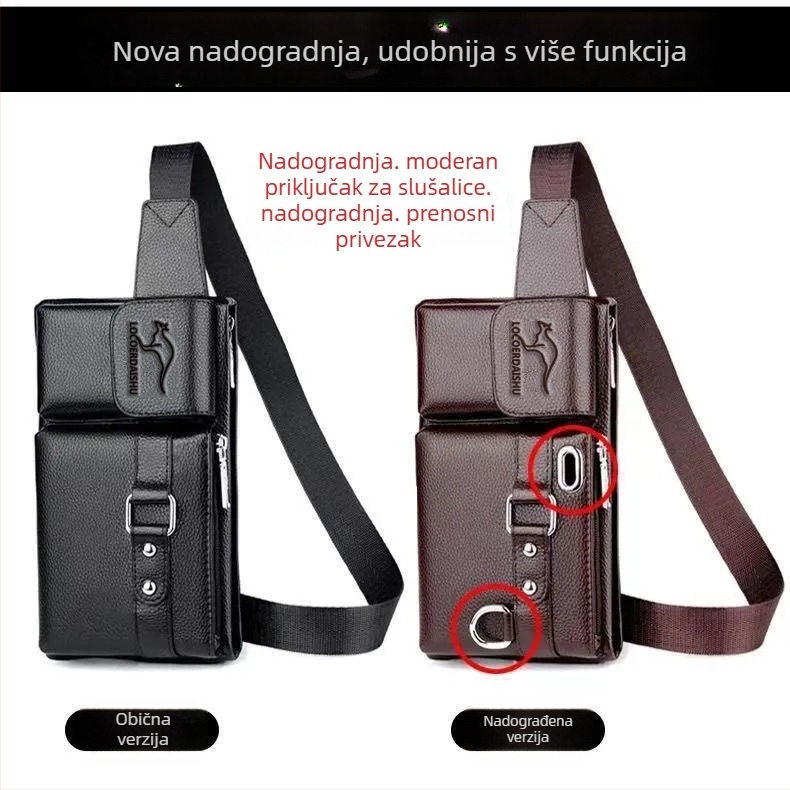 Muška torbica za struk od PU kože, vodootporna, podstava od poliestera, ulični stil, za poslovna putovanja