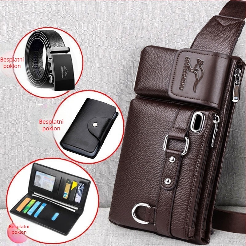 Muška torbica za struk od PU kože, vodootporna, podstava od poliestera, ulični stil, za poslovna putovanja