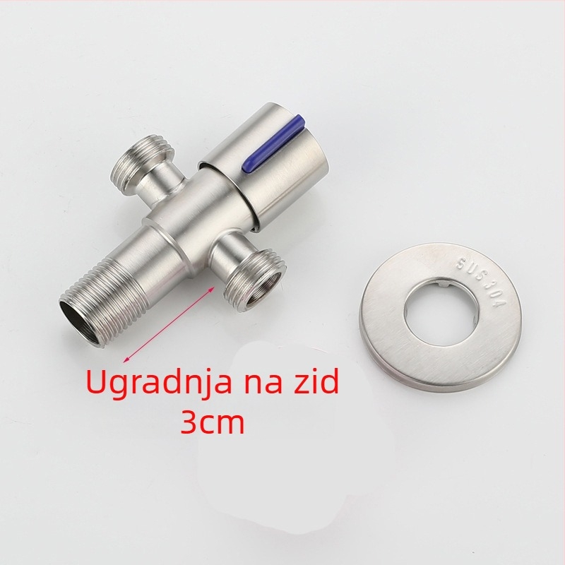 304 nehrđajući čelik trocestni kutni ventil, 1-in 2-out, ugradnja u zid, za WC, bojler, kupaonicu i kuhinju