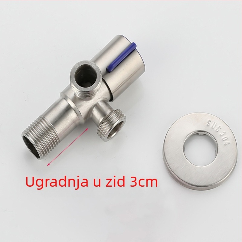 304 nehrđajući čelik trocestni kutni ventil, 1-in 2-out, ugradnja u zid, za WC, bojler, kupaonicu i kuhinju