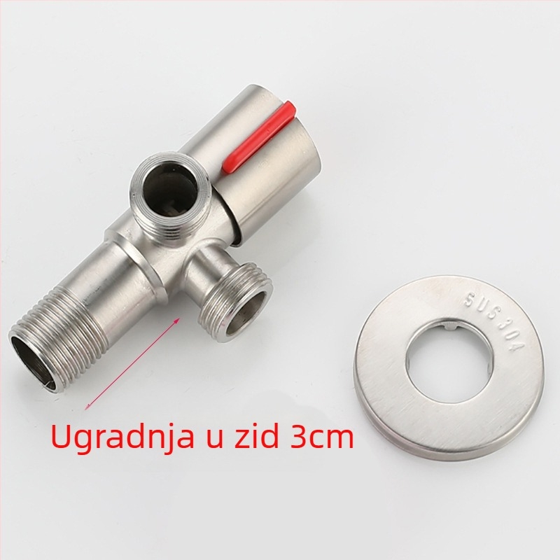 304 nehrđajući čelik trocestni kutni ventil, 1-in 2-out, ugradnja u zid, za WC, bojler, kupaonicu i kuhinju