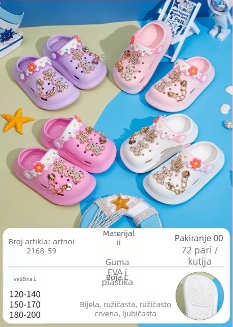 EVA dječje sandale, unisex, protuklizna mekana podloga, dvostruka upotreba, dizajn s karikaturnim rupicama, Baotou stil, proljeće 2025