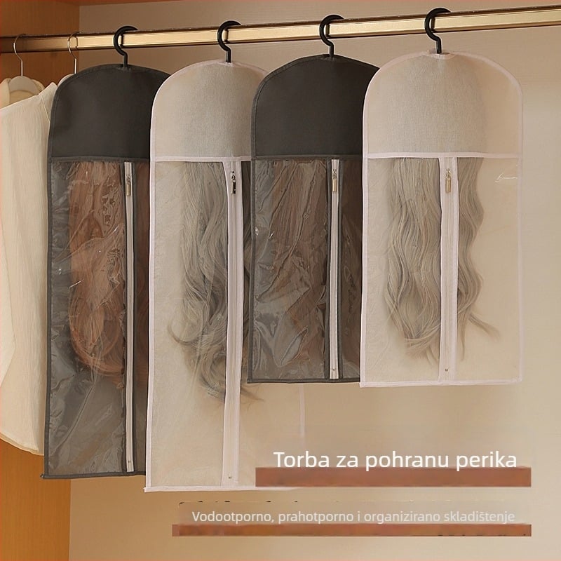 Prozirna torbica za pohranu perika za putovanja — netkani materijal, kubni oblik, organizacija perika