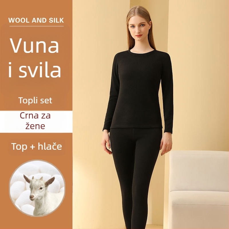 Unisex kašmir-vuna termalni set donjeg rublja s baršunastom podstavom, dvostruka toplinska izolacija, pulover s okruglim izrezom i hlače