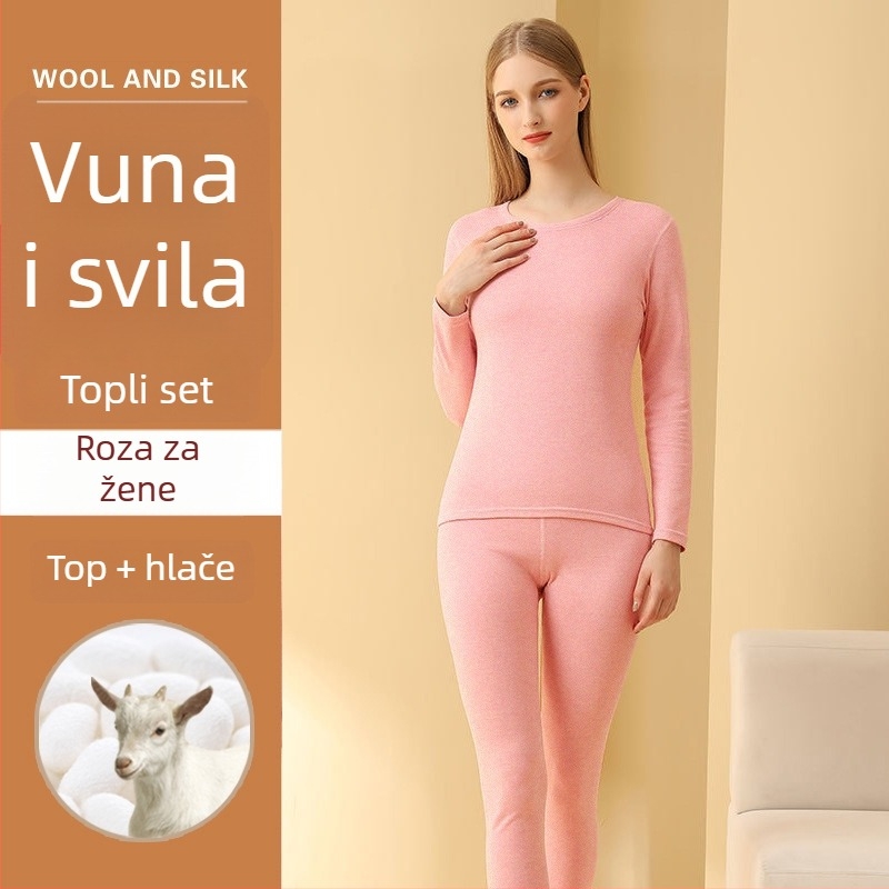 Unisex kašmir-vuna termalni set donjeg rublja s baršunastom podstavom, dvostruka toplinska izolacija, pulover s okruglim izrezom i hlače