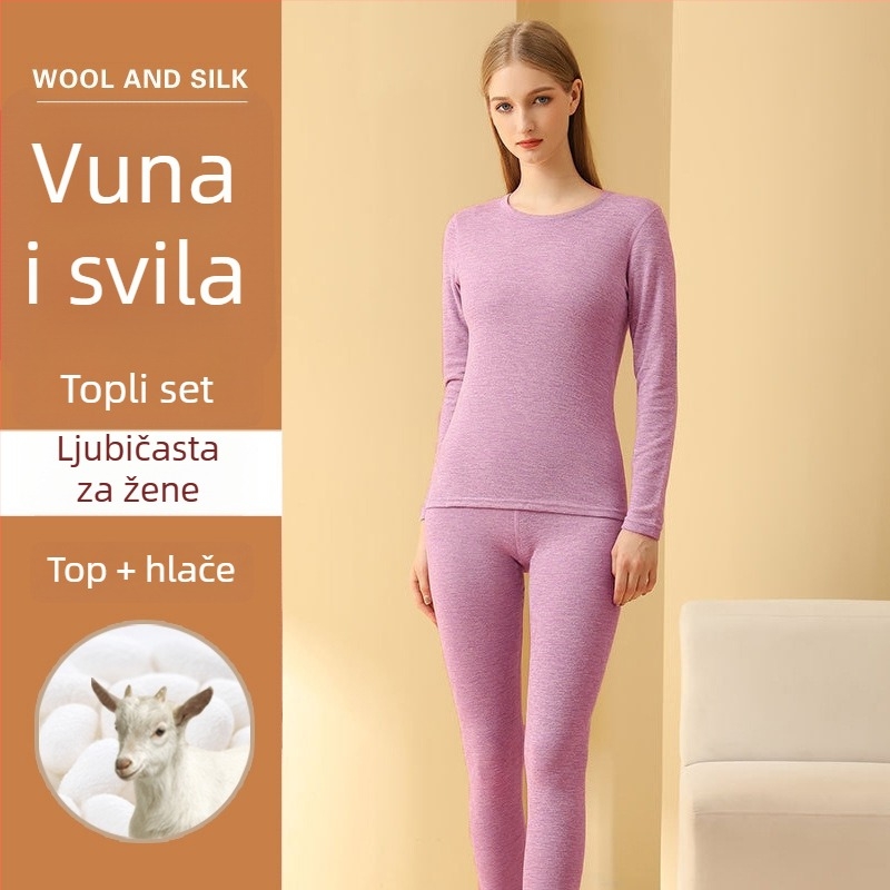 Unisex kašmir-vuna termalni set donjeg rublja s baršunastom podstavom, dvostruka toplinska izolacija, pulover s okruglim izrezom i hlače