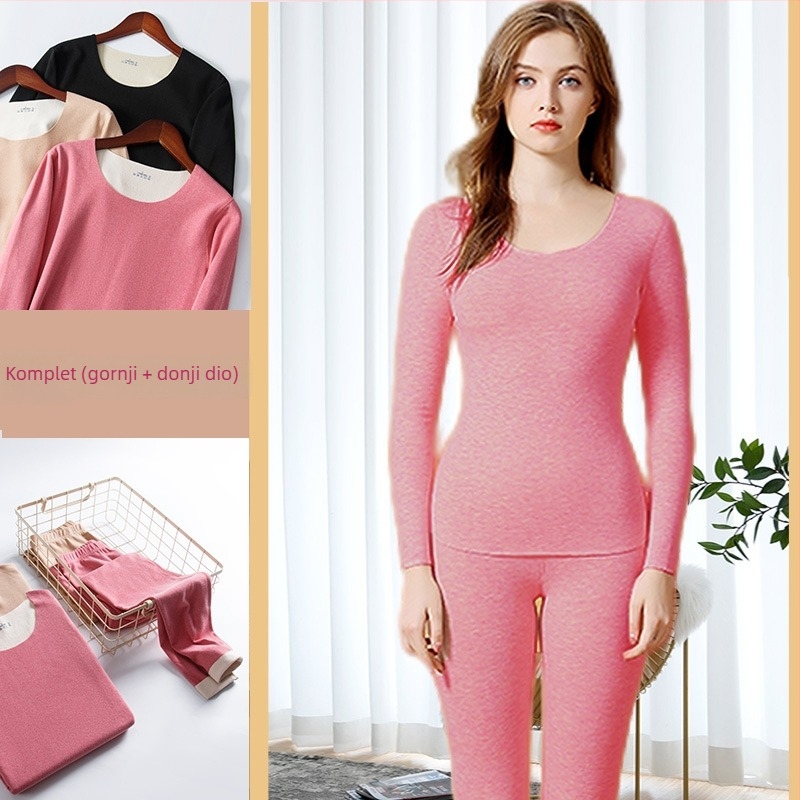 Unisex kašmir-vuna termalni set donjeg rublja s baršunastom podstavom, dvostruka toplinska izolacija, pulover s okruglim izrezom i hlače
