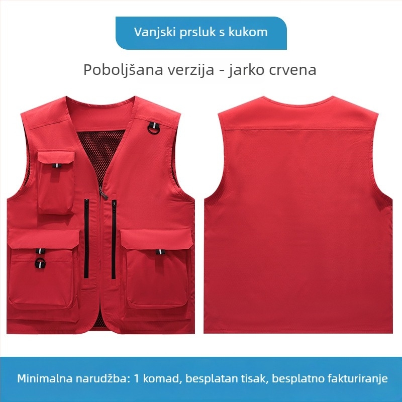Visokokvalitetna radna bezrukavka s više džepova i prilagođenim logom za korporativne timove, fotografiju i ribolov