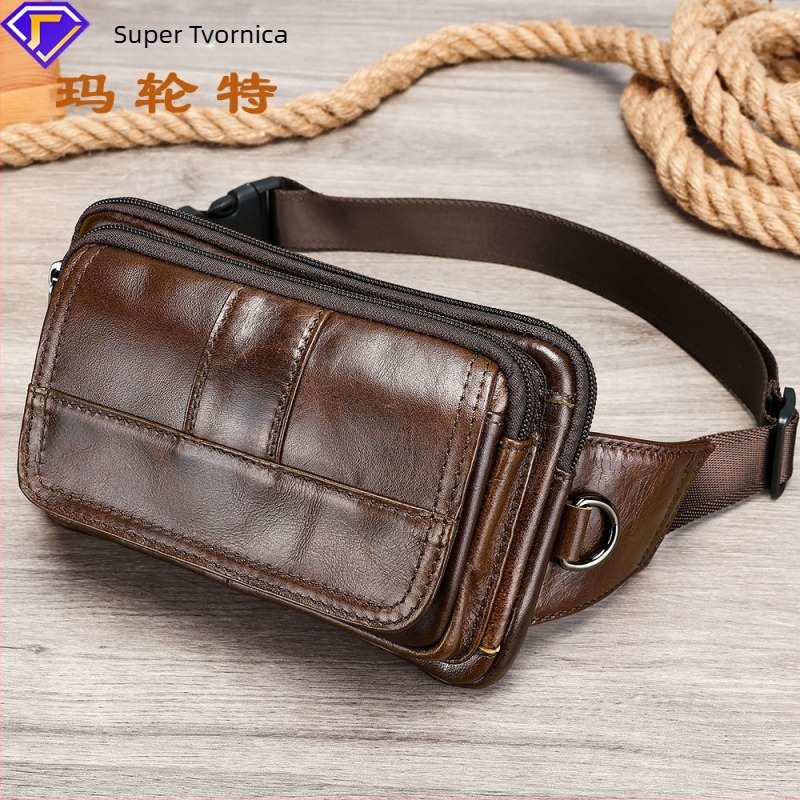 Muška torbica za pojas od prave kože, prvi sloj goveđe kože, vodootporna i otporna na habanje, model 8966/8977