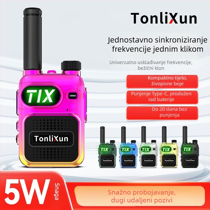 Walkie-talkie s javnom mrežom, jedno dugme podešavanje frekvencije, mali vanjski model, doseg do 50 km, izlazna snaga 5–8 W, 16 kanala