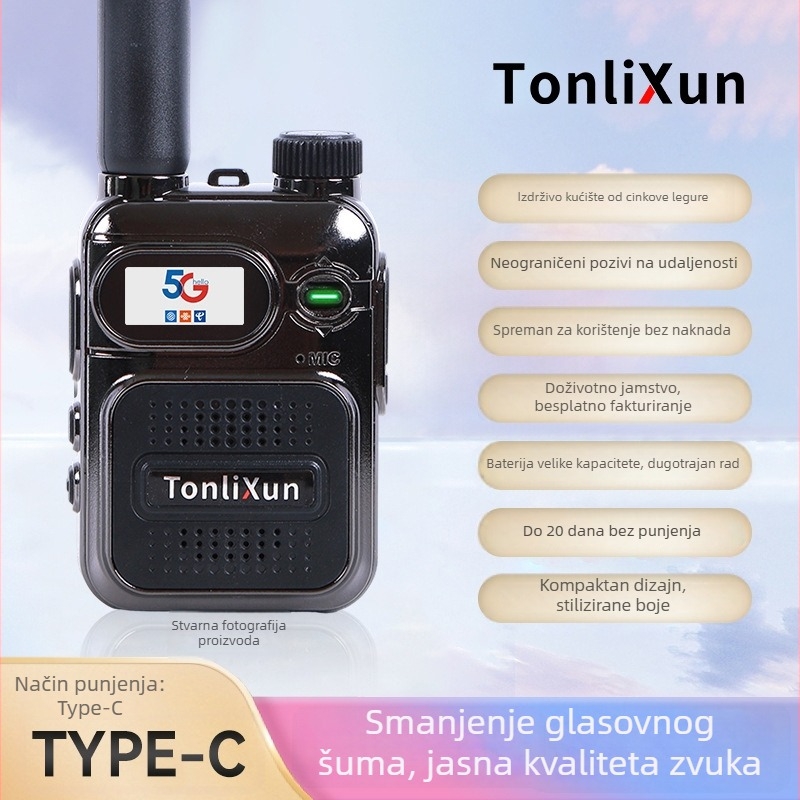 Walkie-talkie s javnom mrežom, jedno dugme podešavanje frekvencije, mali vanjski model, doseg do 50 km, izlazna snaga 5–8 W, 16 kanala