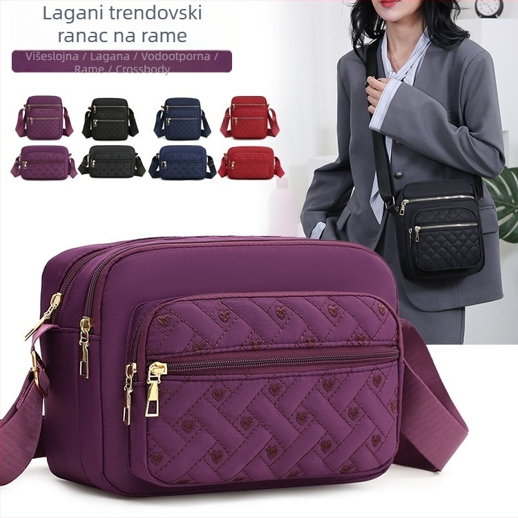 Casual torba za mame od Oxford tkanine, kompaktna kvadratna crossbody torba sa zipom i unutarnjim džepom, gradski jednostavan stil