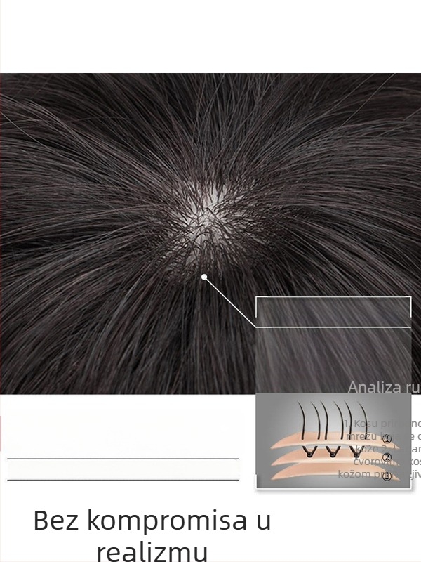 Blok za nadomještanje kose na vrhu glave s frizurom s bangs, kosa od vlakana visoke temperature, bojenje bez toplinske obrade, pogodan za sve tonove kože