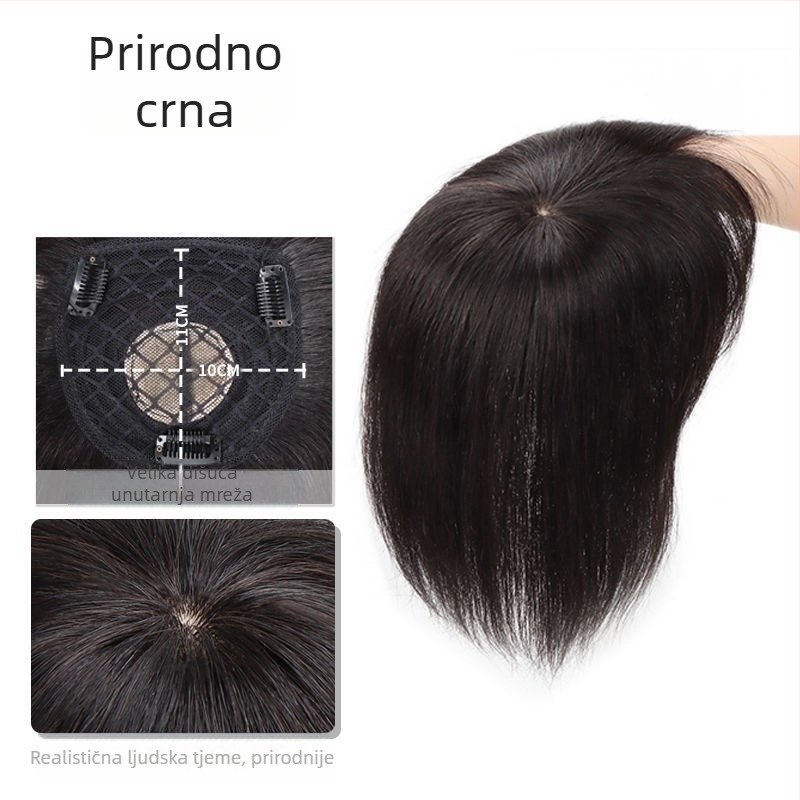 Blok za nadomještanje kose na vrhu glave s frizurom s bangs, kosa od vlakana visoke temperature, bojenje bez toplinske obrade, pogodan za sve tonove kože