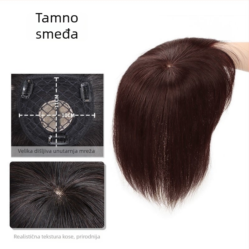 Blok za nadomještanje kose na vrhu glave s frizurom s bangs, kosa od vlakana visoke temperature, bojenje bez toplinske obrade, pogodan za sve tonove kože