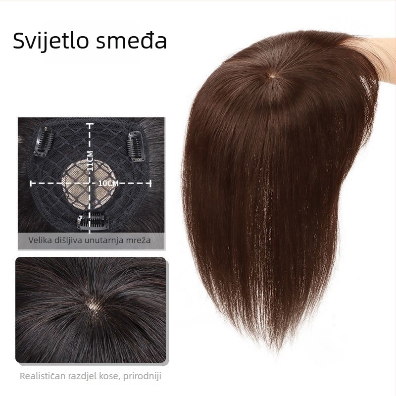 Blok za nadomještanje kose na vrhu glave s frizurom s bangs, kosa od vlakana visoke temperature, bojenje bez toplinske obrade, pogodan za sve tonove kože