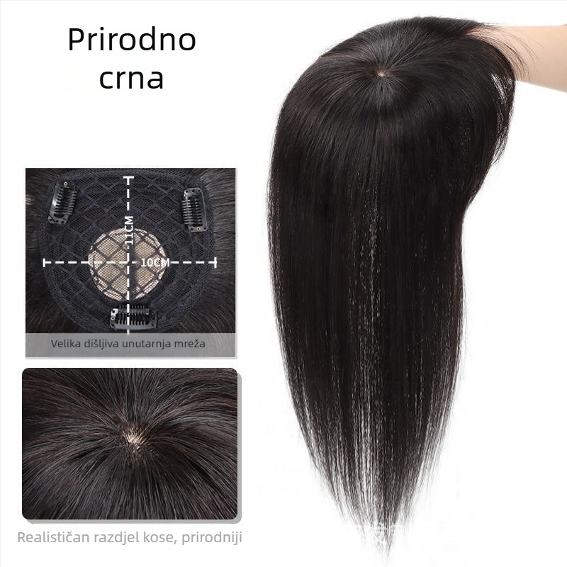 Blok za nadomještanje kose na vrhu glave s frizurom s bangs, kosa od vlakana visoke temperature, bojenje bez toplinske obrade, pogodan za sve tonove kože