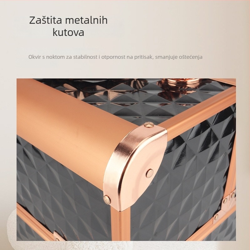 Parkerville Zaključana Prijenosna Kutija za Kozmetiku Velikog Kapaciteta, Višeslojni Razdjelnik, Metalno Kućište, S Kotačićima
