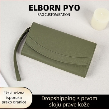 Ženski kožni ručni novčanik s držačem kartica i novčića, prva koža, dugi klips, gradski stil