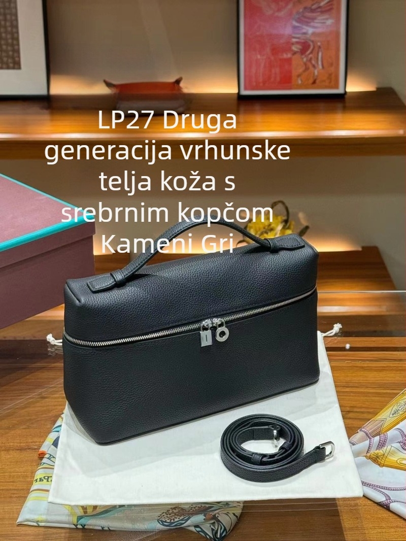 Torba za ručak od prave kože, koža vrhunog sloja goveda, vodoravni kvadratni oblik, zatvarač