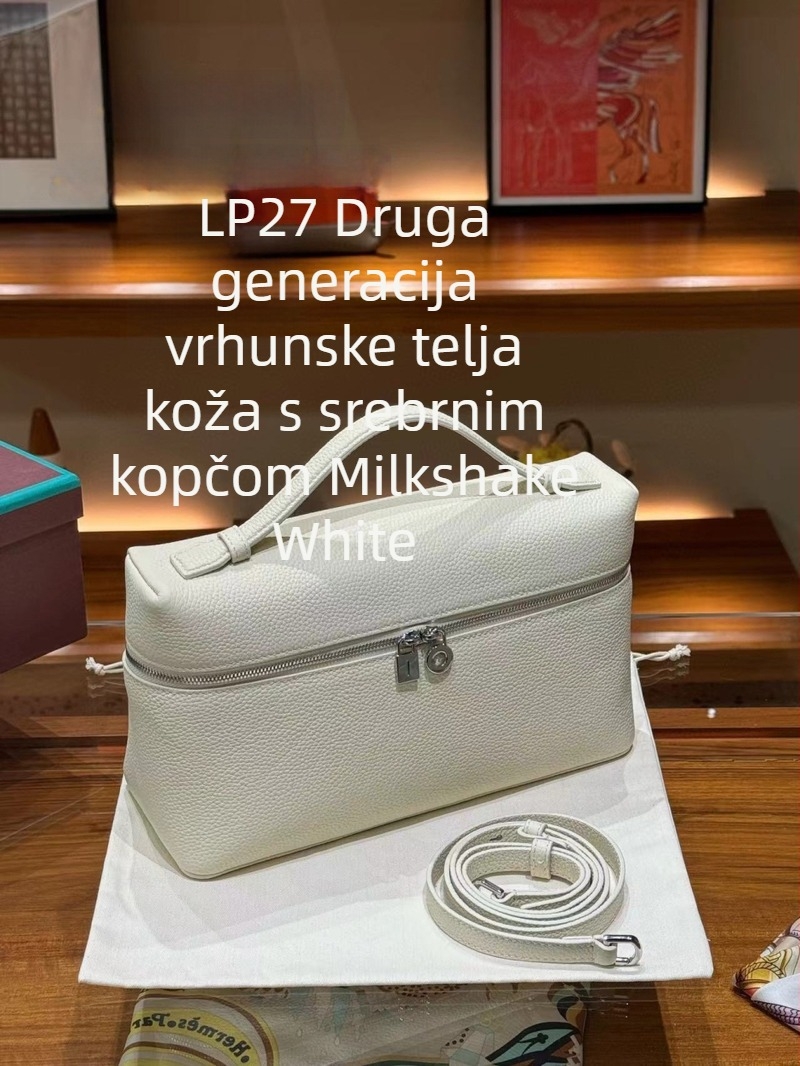 Torba za ručak od prave kože, koža vrhunog sloja goveda, vodoravni kvadratni oblik, zatvarač