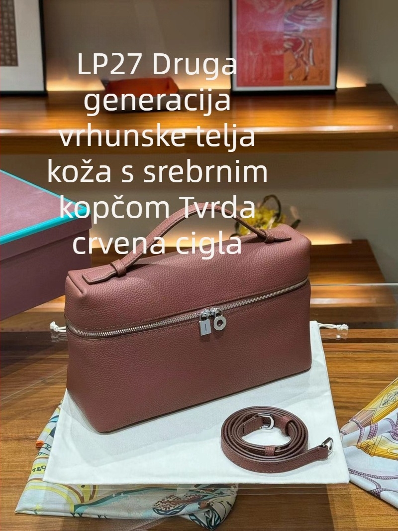 Torba za ručak od prave kože, koža vrhunog sloja goveda, vodoravni kvadratni oblik, zatvarač