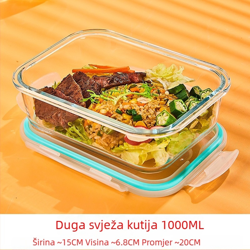 Staklena kutija za ručak, okruglog oblika, borosilikatno staklo, kapacitet 1–2 L, pogodna za mikrovalnu