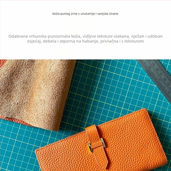 Ženski dugi kožni novčanik s elegantnim dizajnom i višenamjenskim sklopnim rješenjem, model 6905, koža prvog sloja teleće kože, podstava od poliestera, poslovni stil, jednobojna boja, proljeće 2024