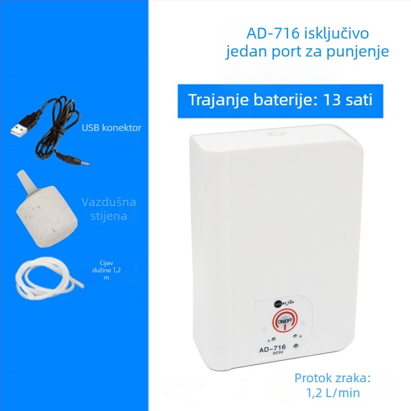 Spirit Companion pumpa za kisik za akvarij – tiha, prijenosna, USB punjiva, DC napajanje, dvostruka namjena