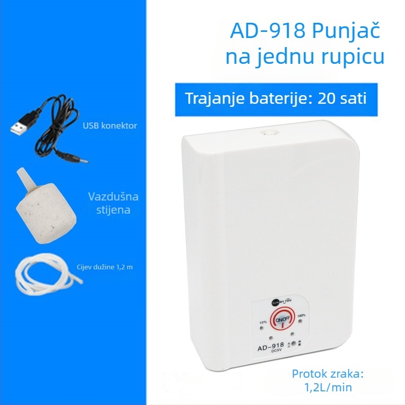 Spirit Companion pumpa za kisik za akvarij – tiha, prijenosna, USB punjiva, DC napajanje, dvostruka namjena