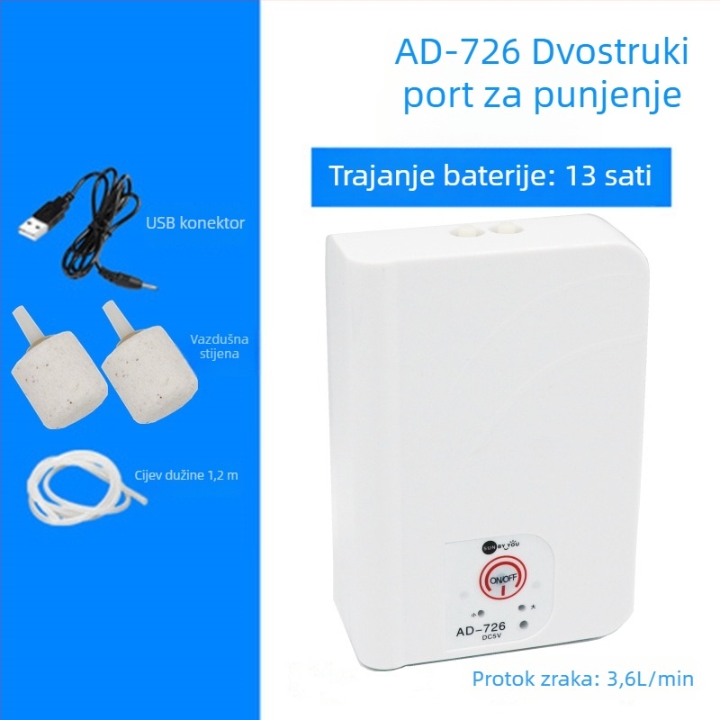 Spirit Companion pumpa za kisik za akvarij – tiha, prijenosna, USB punjiva, DC napajanje, dvostruka namjena