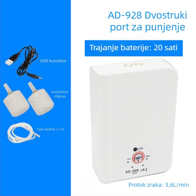 Spirit Companion pumpa za kisik za akvarij – tiha, prijenosna, USB punjiva, DC napajanje, dvostruka namjena