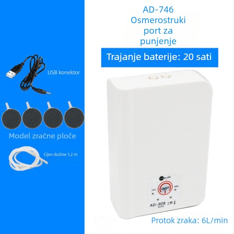 Spirit Companion pumpa za kisik za akvarij – tiha, prijenosna, USB punjiva, DC napajanje, dvostruka namjena
