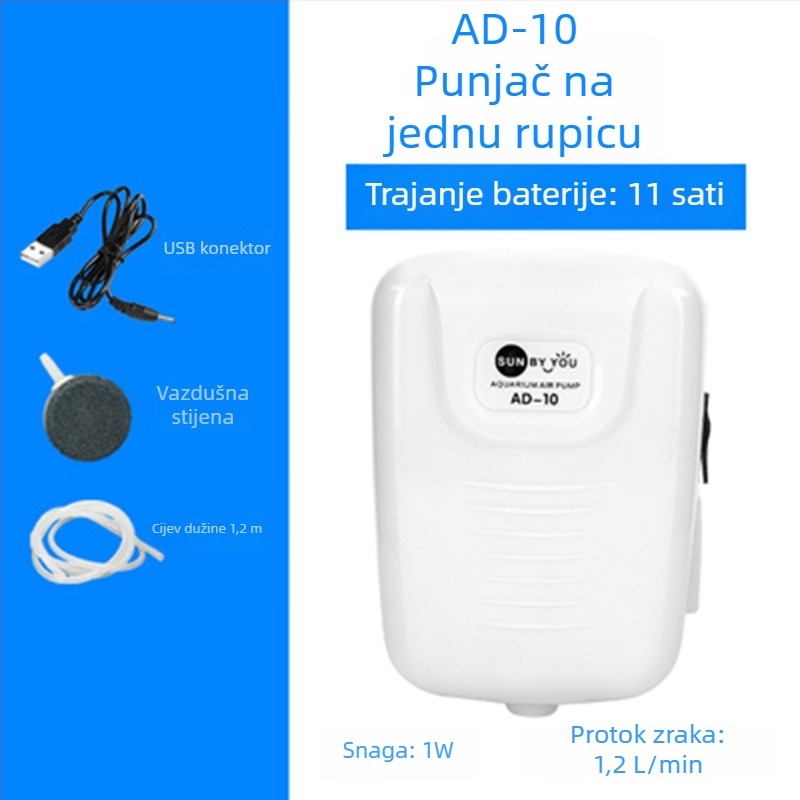 Spirit Companion pumpa za kisik za akvarij – tiha, prijenosna, USB punjiva, DC napajanje, dvostruka namjena