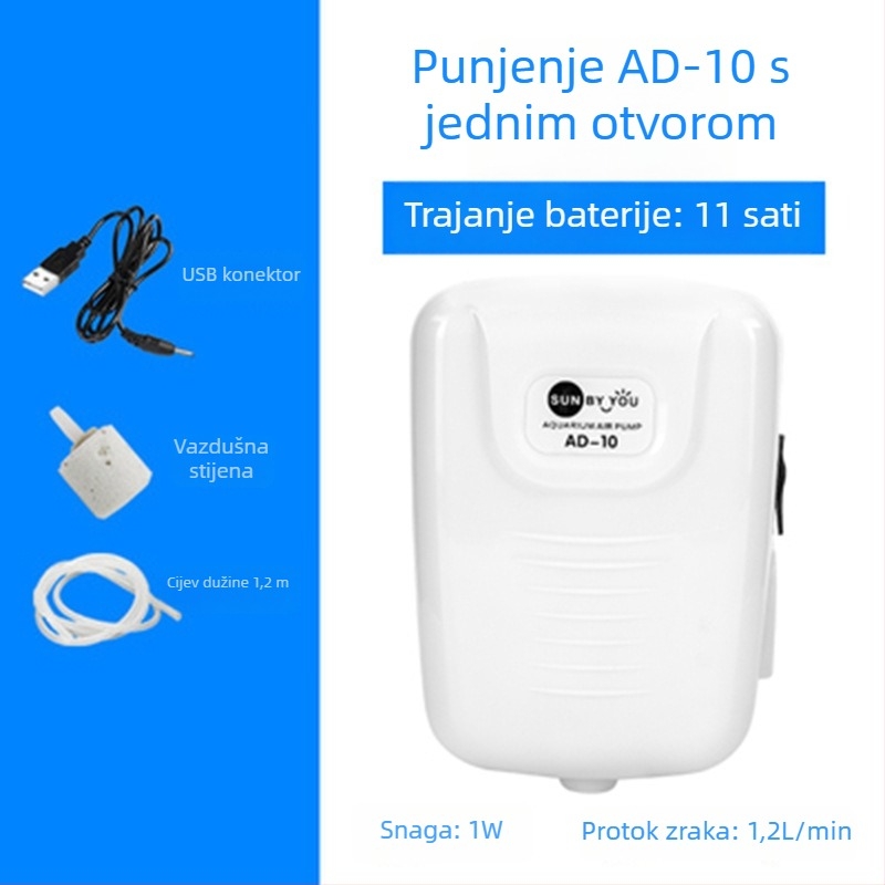 Spirit Companion pumpa za kisik za akvarij – tiha, prijenosna, USB punjiva, DC napajanje, dvostruka namjena